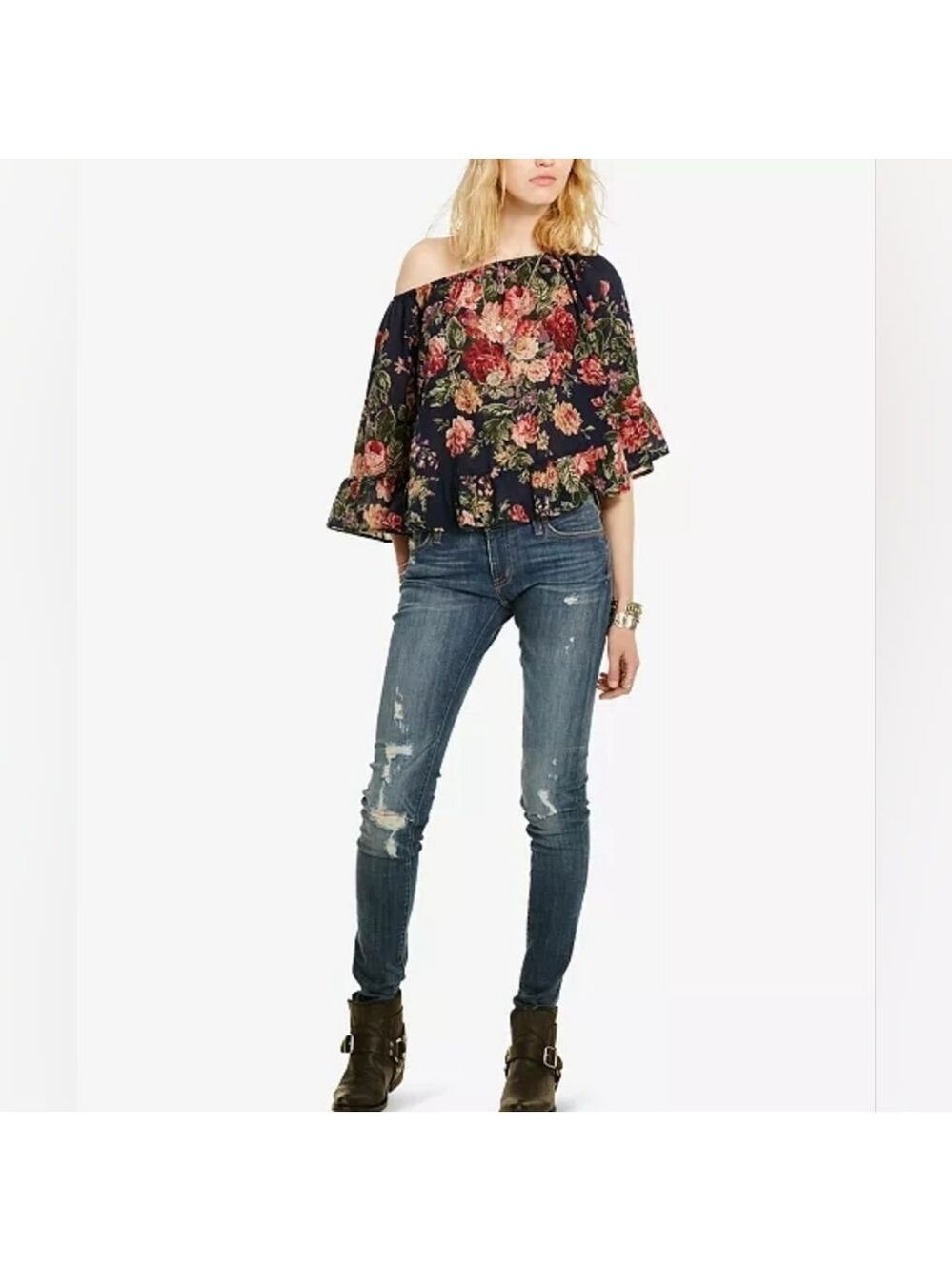 Denim & Supply Ralph Lauren Floral-Print Gauze Top size XS in EUC